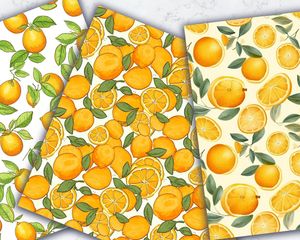 Orange & Lemon Digital Pattern Paper | Cute Watercolor Clipart, Seamless Texture, Hand Drawn Vector | Vivid Colors, Big Elements