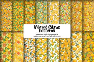 Orange & Lemon Digital Pattern Paper | Cute Watercolor Clipart, Seamless Texture, Hand Drawn Vector | Vivid Colors, Big Elements