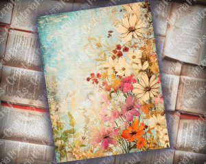 20 Pages of Painted Wildflowers Background in Vivid Colors | Shabby Chic Ephemera | Scrapbooking Background | Perfect for Invitations