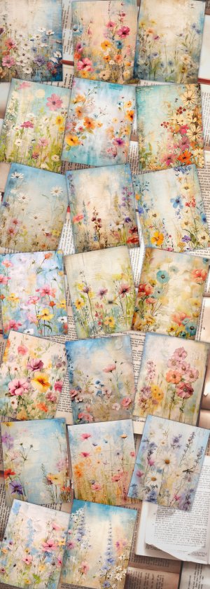 20 Pages of Painted Wildflowers Background in Vivid Colors | Shabby Chic Ephemera | Scrapbooking Background | Perfect for Invitations