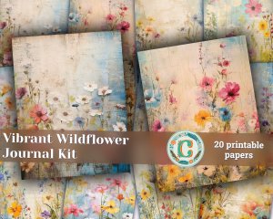 20 Pages of Painted Wildflowers Background in Vivid Colors | Shabby Chic Ephemera | Scrapbooking Background | Perfect for Invitations