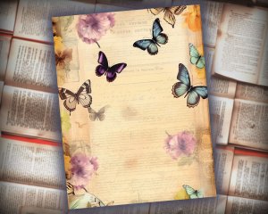 12 Papers | Victorian Butterflies Scrapbooking Kit, Printable Pages, Shabby Chic Journaling Kit, Detailed Illustrations, Vivid Colors