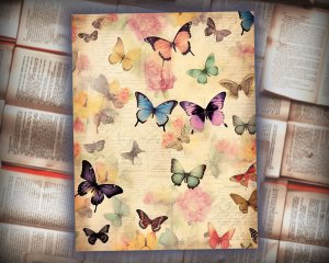 12 Papers | Victorian Butterflies Scrapbooking Kit, Printable Pages, Shabby Chic Journaling Kit, Detailed Illustrations, Vivid Colors