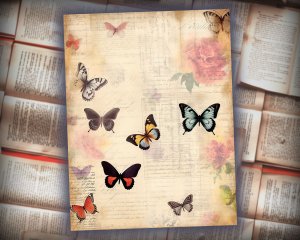 12 Papers | Victorian Butterflies Scrapbooking Kit, Printable Pages, Shabby Chic Journaling Kit, Detailed Illustrations, Vivid Colors