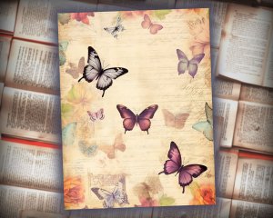 12 Papers | Victorian Butterflies Scrapbooking Kit, Printable Pages, Shabby Chic Journaling Kit, Detailed Illustrations, Vivid Colors