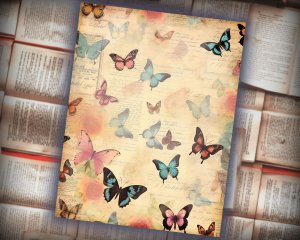 12 Papers | Victorian Butterflies Scrapbooking Kit, Printable Pages, Shabby Chic Journaling Kit, Detailed Illustrations, Vivid Colors