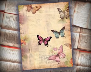 12 Papers | Victorian Butterflies Scrapbooking Kit, Printable Pages, Shabby Chic Journaling Kit, Detailed Illustrations, Vivid Colors