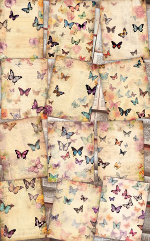 12 Papers | Victorian Butterflies Scrapbooking Kit, Printable Pages, Shabby Chic Journaling Kit, Detailed Illustrations, Vivid Colors