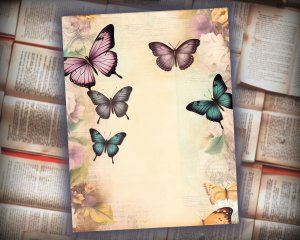 12 papers | Victorian Butterflies Junk Journal Paper Kit | Printable Scrapbooking Pages | Shabby Chic Ephemera | Detailed Illustrations