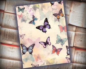 12 papers | Victorian Butterflies Junk Journal Paper Kit | Printable Scrapbooking Pages | Shabby Chic Ephemera | Detailed Illustrations