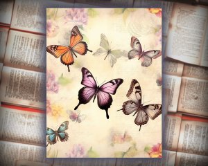 12 papers | Victorian Butterflies Junk Journal Paper Kit | Printable Scrapbooking Pages | Shabby Chic Ephemera | Detailed Illustrations