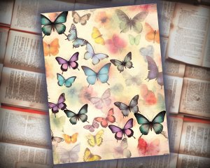 12 papers | Victorian Butterflies Junk Journal Paper Kit | Printable Scrapbooking Pages | Shabby Chic Ephemera | Detailed Illustrations