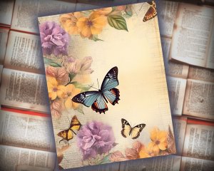 12 papers | Victorian Butterflies Junk Journal Paper Kit | Printable Scrapbooking Pages | Shabby Chic Ephemera | Detailed Illustrations