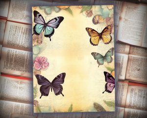 12 papers | Victorian Butterflies Junk Journal Paper Kit | Printable Scrapbooking Pages | Shabby Chic Ephemera | Detailed Illustrations