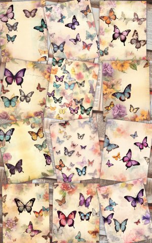 12 papers | Victorian Butterflies Junk Journal Paper Kit | Printable Scrapbooking Pages | Shabby Chic Ephemera | Detailed Illustrations