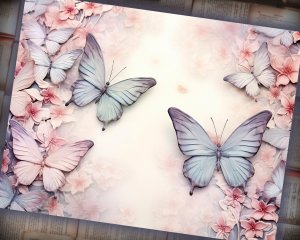 16 papers | Victorian Butterflies scrapbooking kit, printable pages, shabby chic journaling kit, watercolor fairy tale illustrations