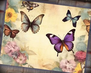 12 Papers | Victorian Butterflies Scrapbooking Kit | Printable Pages, Shabby Chic Journaling Kit, Detailed Illustrations, Vivid Colors