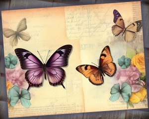 12 Papers | Victorian Butterflies Scrapbooking Kit | Printable Pages, Shabby Chic Journaling Kit, Detailed Illustrations, Vivid Colors