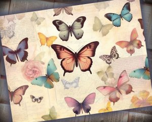 12 Papers | Victorian Butterflies Scrapbooking Kit | Printable Pages, Shabby Chic Journaling Kit, Detailed Illustrations, Vivid Colors