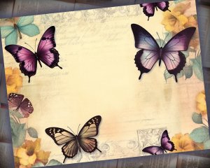 12 Papers | Victorian Butterflies Scrapbooking Kit | Printable Pages, Shabby Chic Journaling Kit, Detailed Illustrations, Vivid Colors