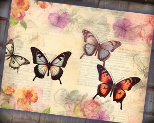 12 Papers | Victorian Butterflies Scrapbooking Kit | Printable Pages, Shabby Chic Journaling Kit, Detailed Illustrations, Vivid Colors