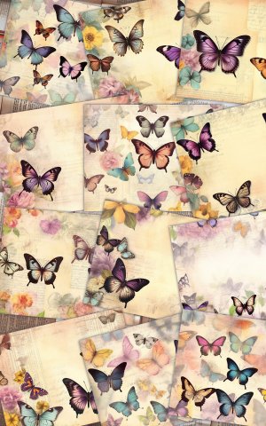 12 Papers | Victorian Butterflies Scrapbooking Kit | Printable Pages, Shabby Chic Journaling Kit, Detailed Illustrations, Vivid Colors