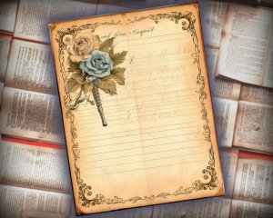 24 Papers | Victorian Era Lined Journal Pages in Vintage Ephemera Style | Printable Paper for Scrapbooking, Junk Journaling Kit