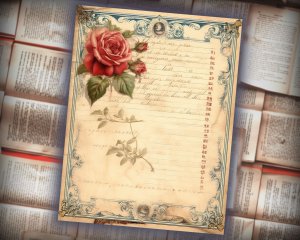 24 Papers | Victorian Era Lined Journal Pages in Vintage Ephemera Style | Printable Paper for Scrapbooking, Junk Journaling Kit