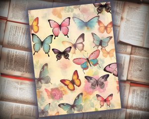 12 Papers | Victorian Butterflies Junk Journal Paper Kit | Printable Scrapbooking Pages | Shabby Chic Ephemera | Detailed Illustrations