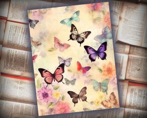 12 Papers | Victorian Butterflies Junk Journal Paper Kit | Printable Scrapbooking Pages | Shabby Chic Ephemera | Detailed Illustrations