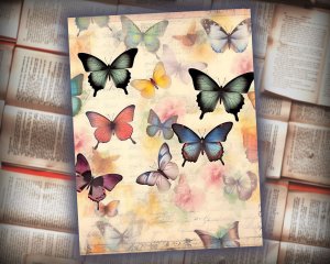 12 Papers | Victorian Butterflies Junk Journal Paper Kit | Printable Scrapbooking Pages | Shabby Chic Ephemera | Detailed Illustrations