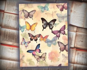 12 Papers | Victorian Butterflies Junk Journal Paper Kit | Printable Scrapbooking Pages | Shabby Chic Ephemera | Detailed Illustrations