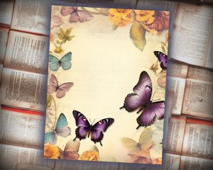 12 Papers | Victorian Butterflies Junk Journal Paper Kit | Printable Scrapbooking Pages | Shabby Chic Ephemera | Detailed Illustrations