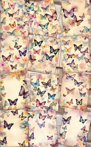 12 Papers | Victorian Butterflies Junk Journal Paper Kit | Printable Scrapbooking Pages | Shabby Chic Ephemera | Detailed Illustrations