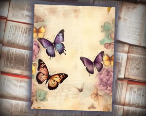 12 Papers | Victorian Butterflies Junk Journal Printable Pages, Detailed Illustrations, Shabby Chic Ephemera, Scrapbooking Kit