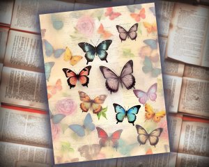 12 Papers | Victorian Butterflies Junk Journal Printable Pages, Detailed Illustrations, Shabby Chic Ephemera, Scrapbooking Kit