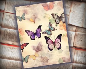 12 Papers | Victorian Butterflies Junk Journal Printable Pages, Detailed Illustrations, Shabby Chic Ephemera, Scrapbooking Kit