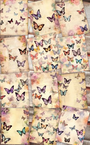 12 Papers | Victorian Butterflies Junk Journal Printable Pages, Detailed Illustrations, Shabby Chic Ephemera, Scrapbooking Kit