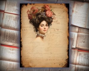 12 papers | Vintage Victorian Lady Portrait Scrapbooking Kit | Printable Pages, Shabby Chic Ephemera Designs, Junk Journal Supplies