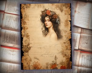 12 papers | Vintage Victorian Lady Portrait Scrapbooking Kit | Printable Pages, Shabby Chic Ephemera Designs, Junk Journal Supplies