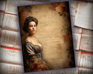 12 papers | Vintage Victorian Lady Portrait Scrapbooking Kit | Printable Pages, Shabby Chic Ephemera Designs, Junk Journal Supplies