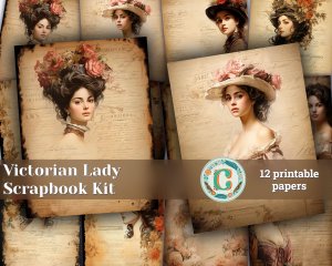 12 papers | Vintage Victorian Lady Portrait Scrapbooking Kit | Printable Pages, Shabby Chic Ephemera Designs, Junk Journal Supplies