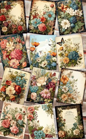 12 papers | Victorian Ephemera Style Scrapbooking Kit | Vintage Journal Pages | Printable Paper | Shabby Chic Scrapbooking Papers