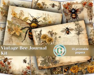 15 Papers | Stamperia Watercolor Style Art Printable Pages, Antique Vintage Bee Illustration, Shabby Chic Ephemera Scrapbooking Kit