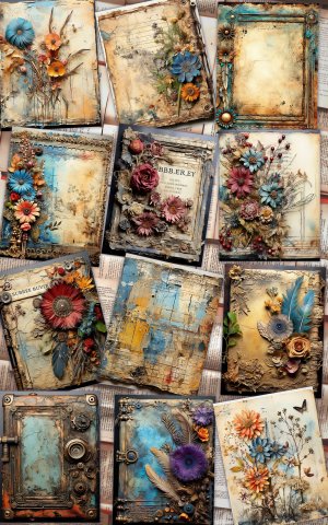 12 papers | Vintage Boho Texture Scrapbooking Papers | High Res Designs for Junk Journaling, Invitations, and Mixed Media Art