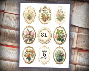 16 papers | Vintage Botanical Labels | Old English Font | Scrapbooking Kit, Junk Journal, Printable Pages, Shabby Chic, Journaling Kit