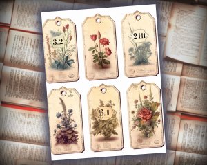 16 papers | Vintage Botanical Labels | Old English Font | Scrapbooking Kit, Junk Journal, Printable Pages, Shabby Chic, Journaling Kit