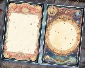 Printable Vintage Double Junk Journal Pages with Celestial Border, Watercolor Fantasy Style, Perfect for Scrapbooking, Invitations