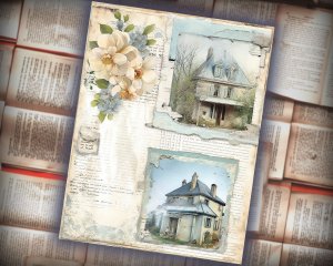 12 papers | Vintage Cottagecore Scrapbooking Kit | French Script & Postal Stamp Designs | Shabby Chic Journaling | Junk Journal Supplies