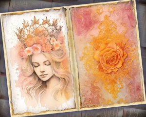 25 papers | Vintage Crown Mixed Media Scrapbooking Kit, Romantic Fairy Tale Printable Paper, Delicate Pastel Tonal Range for Junk Journal